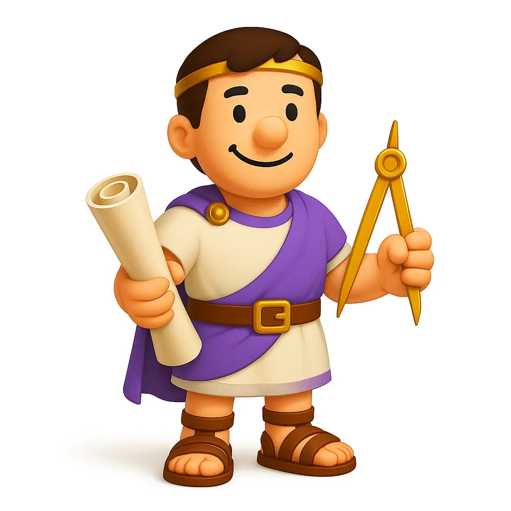 Cartoon style image of Jovial Roman plebeian style with Architect with Scroll